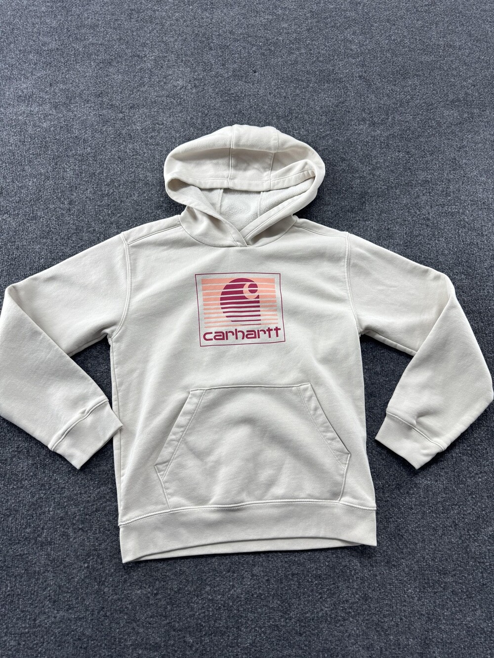 Carhartt Hoodie Sweatshirt Kids 12 White Fleece Graphic Pullover Kangaroo Pocket